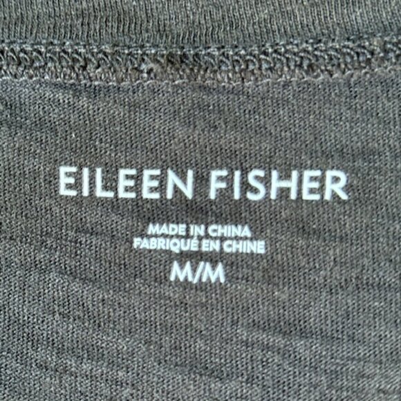 Eileen Fisher Black Slubby Organic Cotton Jersey Scoop Neck Hi Low Hem Med EUC - Picture 7 of 9